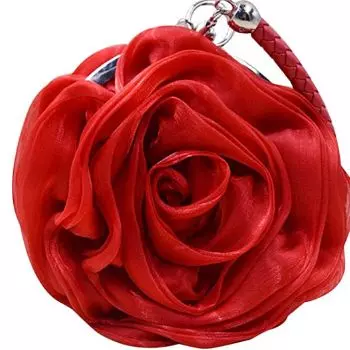 Red Rose Clutch Soft Satin Wristlet Handbag Party Purse